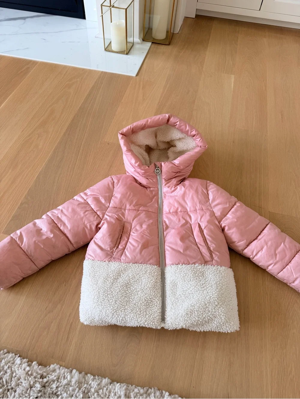 Girls Pinks Michael Koors Puffer Jacket with Sherpa Trim - Kids